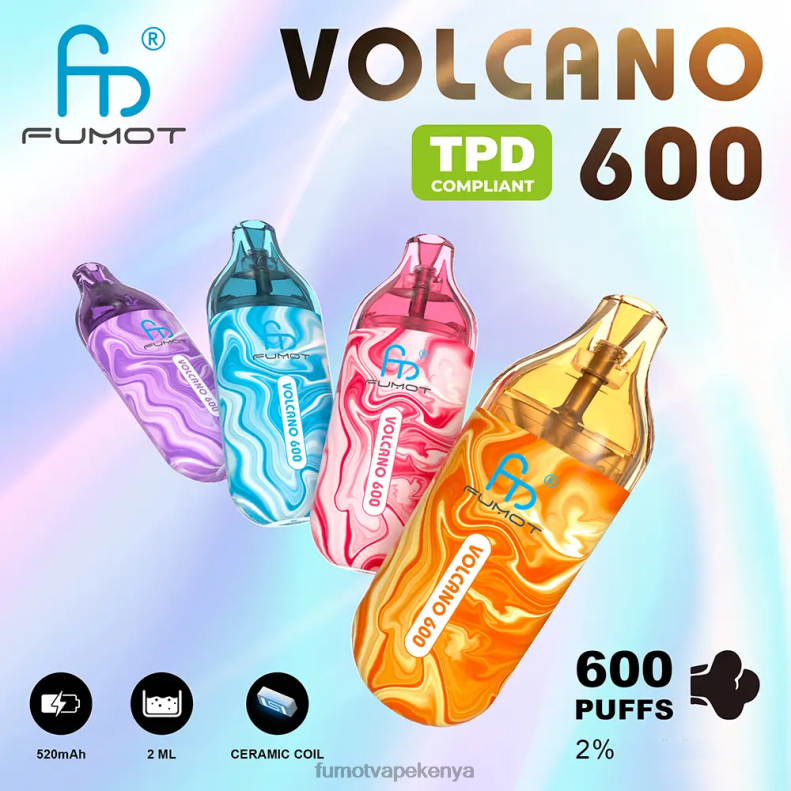 Fumot Volcano 600 TPD-Compliant Disposable Vape - 2ML (3 Pieces Set) 4V2V0294 | Fumot Discount Code Pineapple Peach Mango