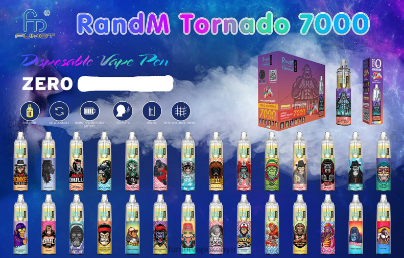 Fumot Tornado 7000 Disposable Vape Pen 0% - 14ML (1 Piece) 4V2V0540 | Fumot Vape Price Strawberry Grape