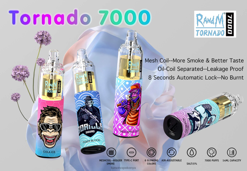 Fumot Tornado 7000 Disposable Vape Pen - 14ML (1 Piece) 4V2V0107 | Fumot Vape Flavors Tiger Blood